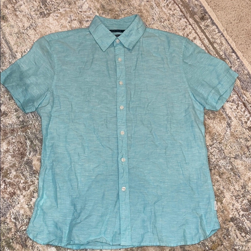 Perry Ellis Linen Blend Blue Dress Shirt